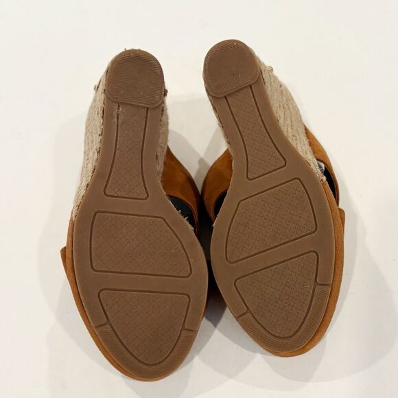 Tory Burch Wedge Espadrille Sandal Brown Suede Slip On Size 6 - Picture 10 of 11